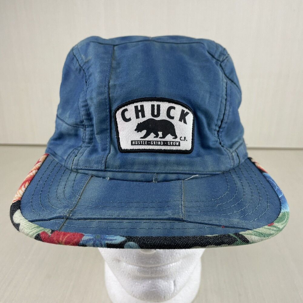 Chuck Hat Cap Mens One Size Denim Blue Floral  Strapback Baseball Reversible
